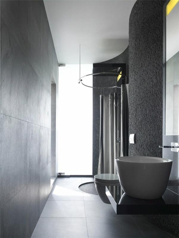 saumaton kylpyhuone harmaa kylpyhuone maskuliininen ulkonäkö moderni sisustus