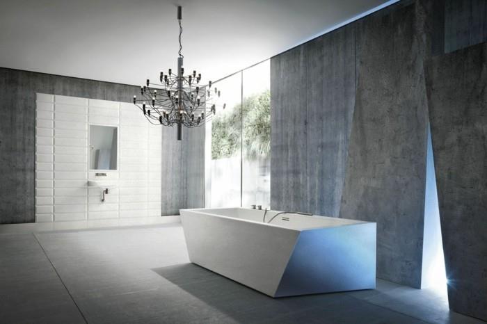 saumaton kylpyhuone modernees design harmaa valkoinen vapaasti seisova kylpyamme