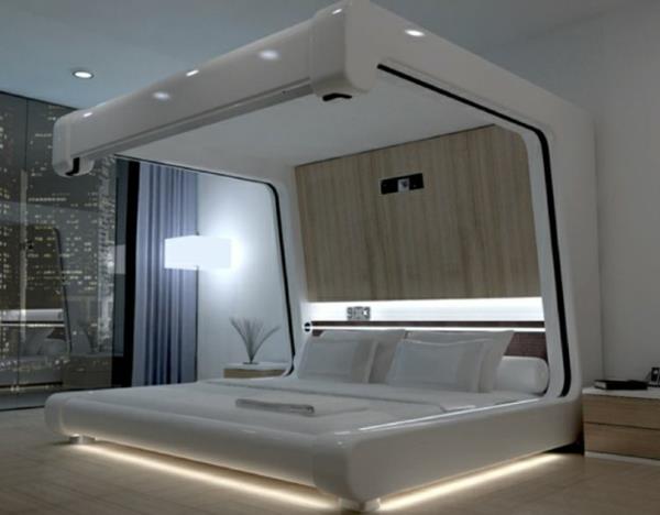 futuristinen makuuhuone kuin avaruusaluksessa
