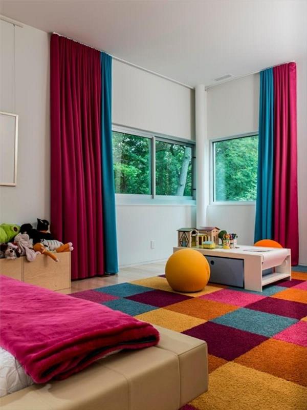 eläviä ideoita makuuhuone lastenhuone, jossa verhot kirkkaissa väreissä