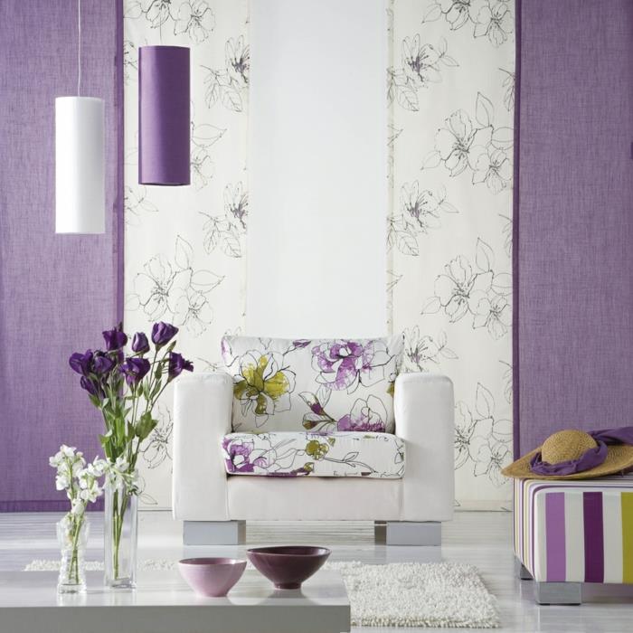 verho kankaat verho kankaat verhot violetti kukka koristeet luonnonkuitu nojatuoli sohva