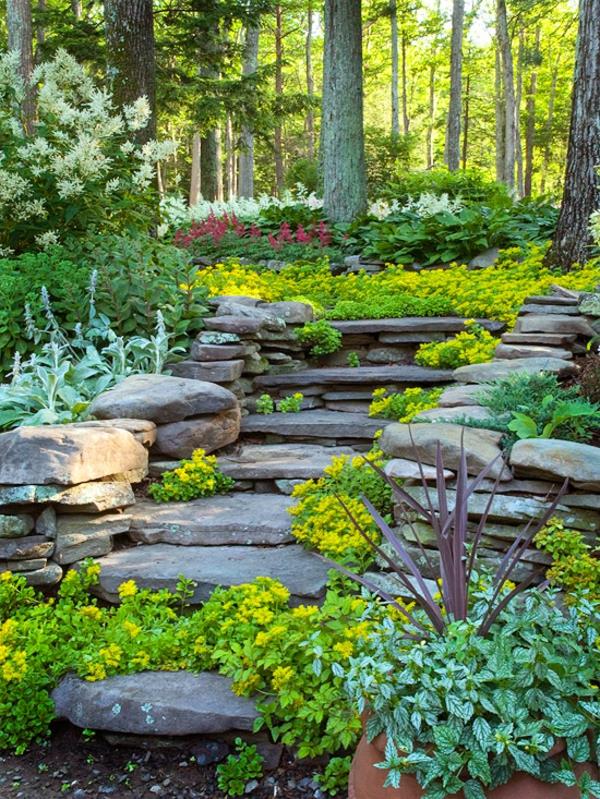 puutarha rinteessä luo ideoita puutarhasuunnittelu kivillä portaita