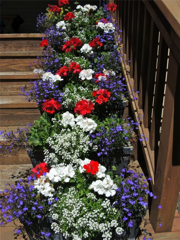 puutarhan sisustusideoita portaat koristavat kukkia