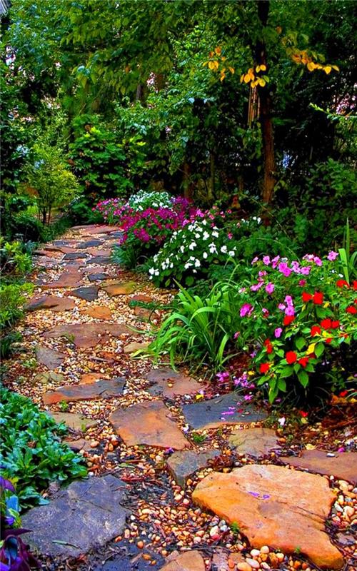 puutarhan suunnittelu värillisiä ideoita jalkakäytävä laatat kukat