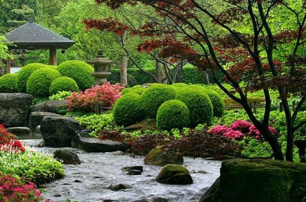 puutarha japani huvimaja terävä katto moderni puutarhan suunnitteluideoita
