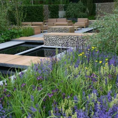 puutarha violetit kukat suunnittelu puupaneelit lattiavesijärjestelmä