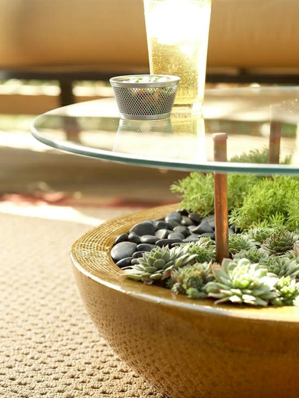 puutarhakalusteideoita puutarhapöytä rakenna itsellesi lasilevyjä pikkukivet