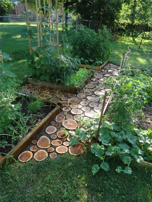 tinker puutarhakoristeet luonnonmateriaalit epätavallinen puupaneeleista valmistettu puutarhapolku