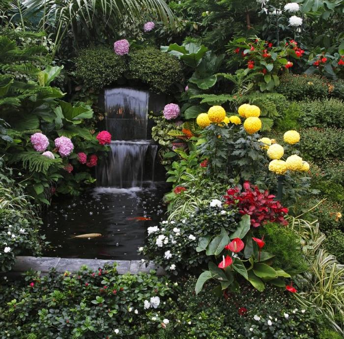 Puutarha koristelu ideoita kasvit vesi suihkulähde puutarha ideoita