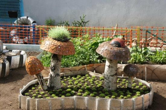 DIY puutarhan sisustusideoita sienet puutarhavuode