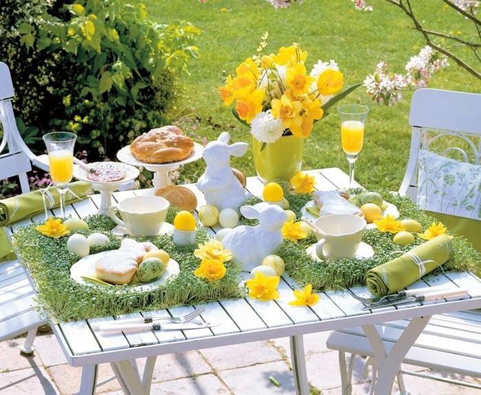 puutarha koristelu pääsiäinen kukat pääsiäispupu pöytä koristella
