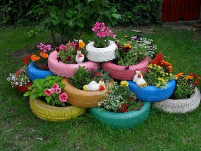 tee oma puutarhakoriste uudelleenkäyttää vanhoja autonrenkaita kukka -astioita