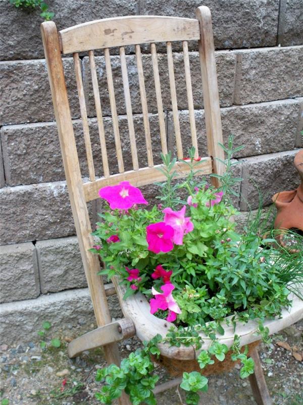 tinker puutarhakoristeet suuri kasvisäiliö vanha tuoli