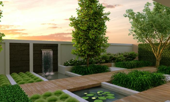 puutarhan suunnittelu minimalistinen puutarhasuunnittelu moderni puutarhalampi suorakulmainen