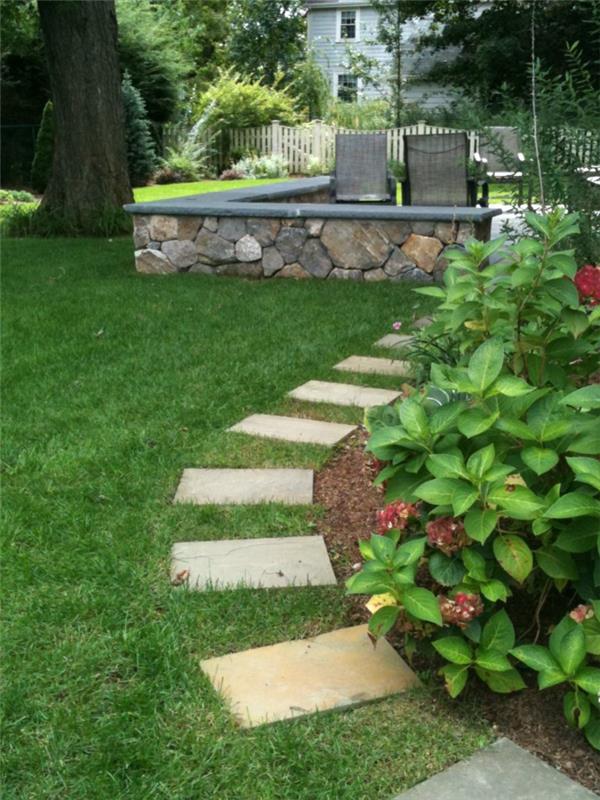 puutarhan suunnitteluideoita jalkakäytävälaatat puutarhakasvit nurmikko