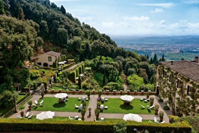 puutarhasuunnitteluesimerkkejä italialainen puutarha suorat polut nurmikko