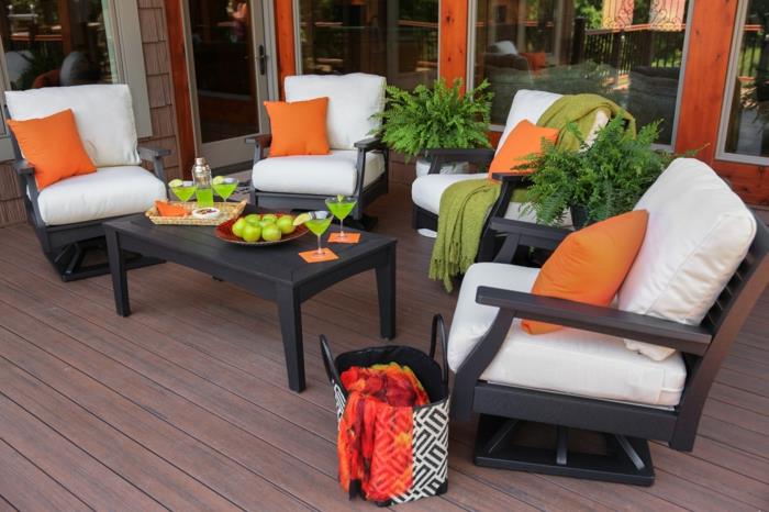 puutarhasuunnitteluideoita puutarhakalusteet nojatuolit puutarhapöydän väriset heitotyynyt