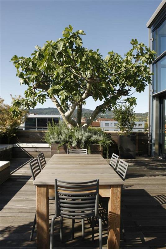 Puutarhasuunnitteluideoita patio design puinen pöytä puulattia puutarha ideoita