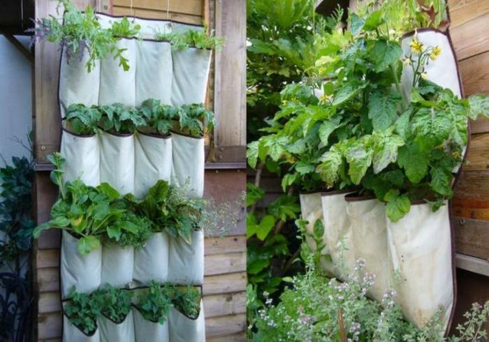 puutarhan suunnittelu yrtit kasvavat vihanneksia pystysuoraan kangasta