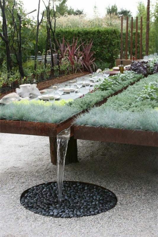 puutarhasuunnittelu soralla puutarhapöytä rakentaa kasveja puu vesi ruokapöytä