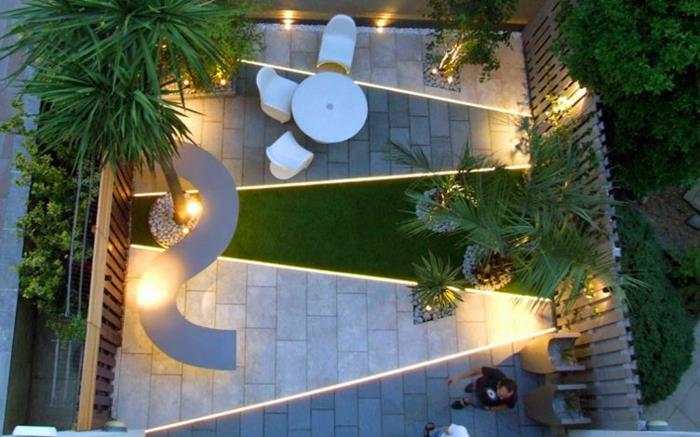 puutarhasuunnittelu moderni terassi luo puutarhapolun uima -altaan puutarhan valaistukseen