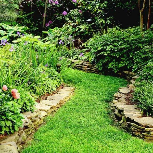 puutarhan suunnittelu optiset linjat kivet nurmikko