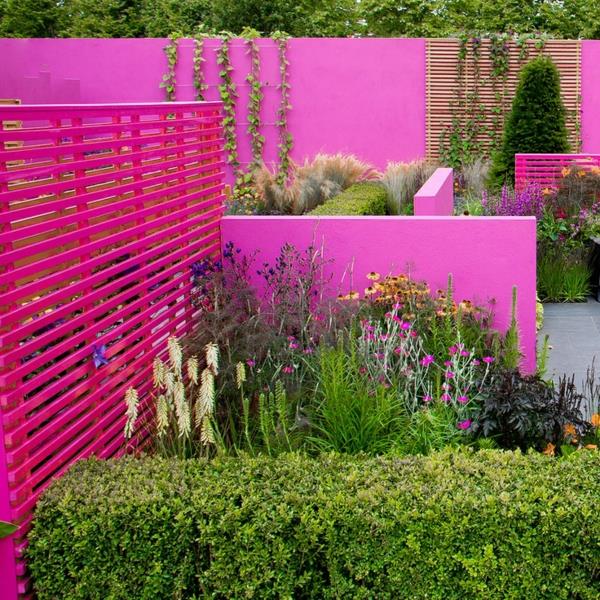 puutarhanhoito ja maisemointi puutarha -aita maali väri suunnittelu ideoita vaaleanpunainen
