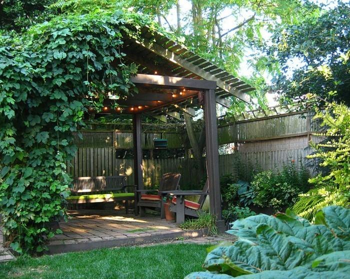 puutarhaideoita kattoideoita pergola puutarhakalusteet istuintyynyt