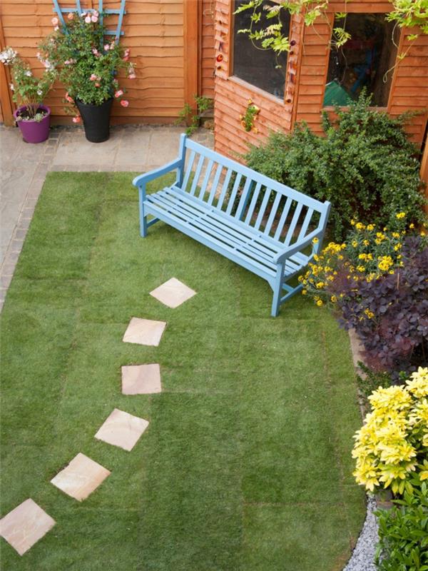 puutarhaideoita puutarhapolkujen suunnitteluideoita jalkakäytävän laattoja puutarhapenkkiä nurmikon kukkaruukkuja
