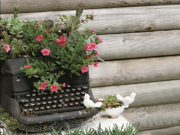 puutarhaideoita tehdä itsellesi istuttaa kukkia vanha kirjoituskone
