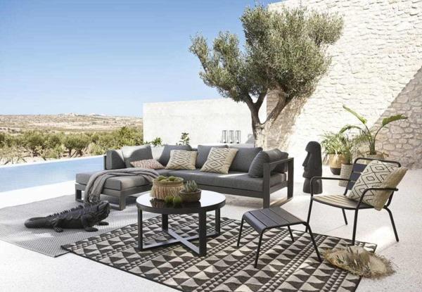 puutarha-lounge 4-5-paikkainen-nurkka-puutarha-sohva, valmistettu mustasta alumiinista
