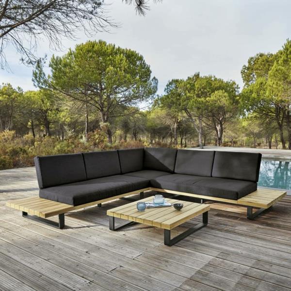 puutarha-lounge 4-5-paikkainen-puutarhakalusteet, jotka on valmistettu alumiinista ja kiinteästä akaasiapuusta