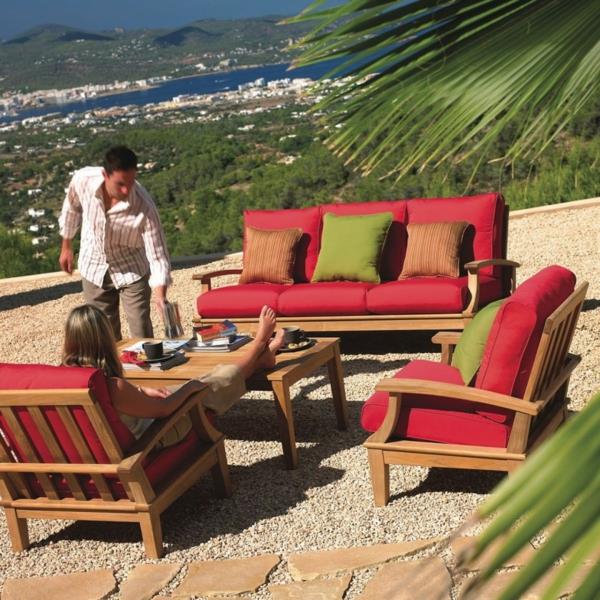 puutarhakalusteiden hoito teak -punaiset tyynyt