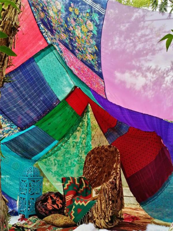 puutarhajuhlan sisustusideat boho chic style patchwork cover metal lyhty marokkolainen