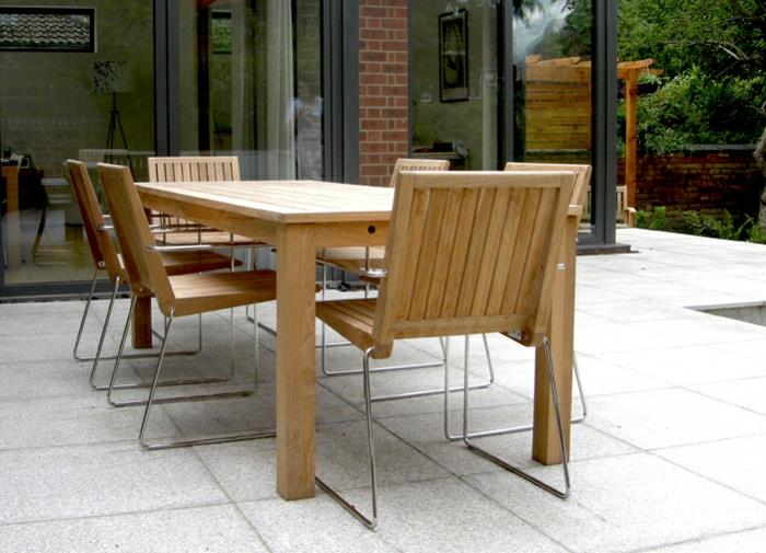 puutarha nojatuoli puu moderni muotoilu puinen puutarhapöytä puutarhasuunnitteluideoita
