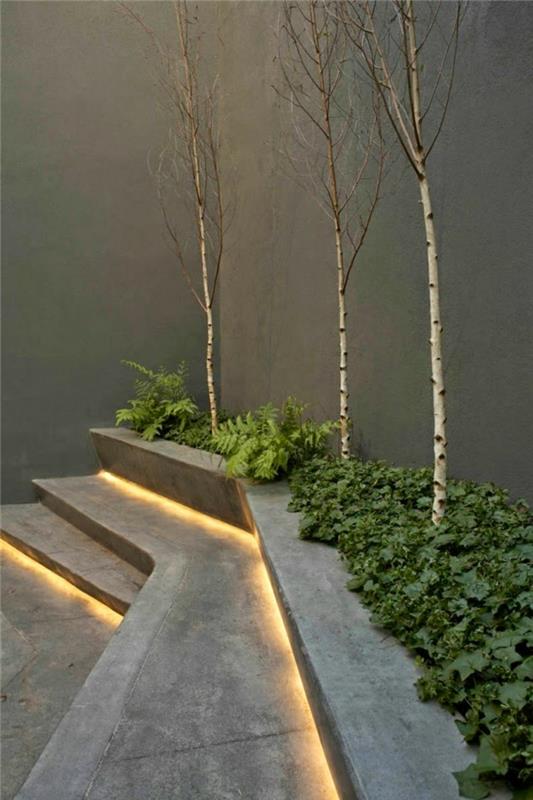 moderni puutarhasuunnittelu puutarhaportaat portaiden ulkopuolella yrtit valaistuksen taso