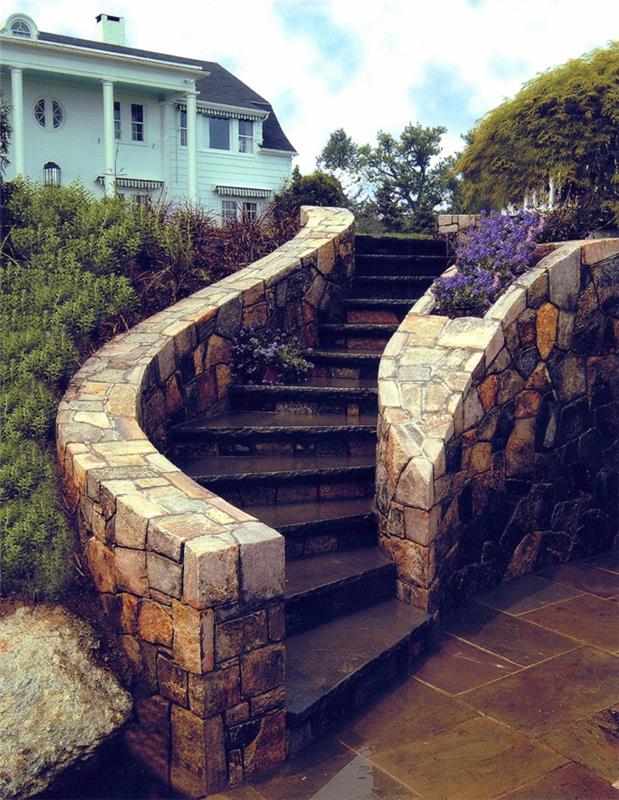 moderni puutarhasuunnittelu puutarhaportaat portaiden ulkopuolella yrtit tyylikäs kiinteä