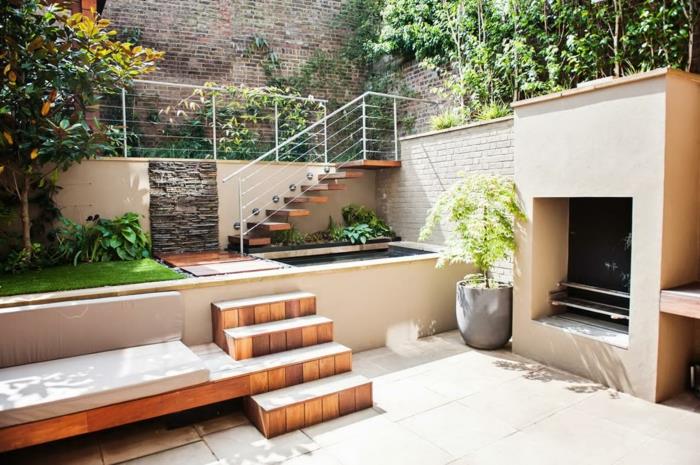moderni puutarhasuunnittelu puutarhaportaat portaiden ulkopuolella yrtit pieni talo