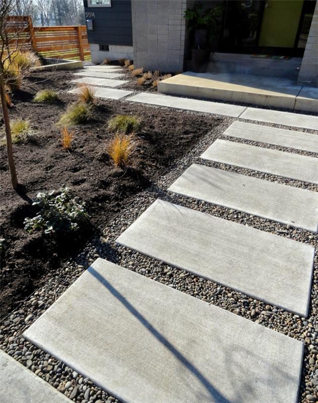 puutarhapolut suunnittelu jalkakäytävälevyt sora moderni puutarhan suunnitteluideoita