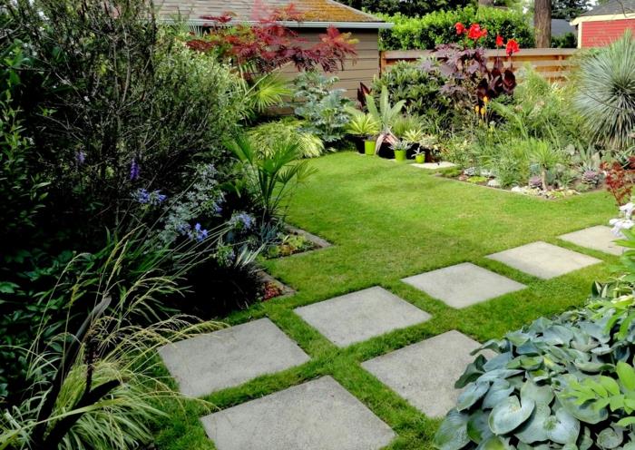 Suunnittele puutarhapolkuja ideoita päällystyslaatat nurmikon puutarhakasvit