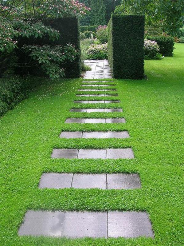 Suunnittele puutarhapolkuja moderni puutarhasuunnittelu nurmikko
