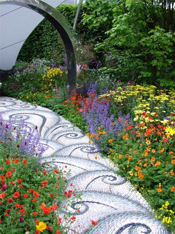 puutarhapolut muotoilevat kiviä kukkia väri puutarhan suunnitteluideoita