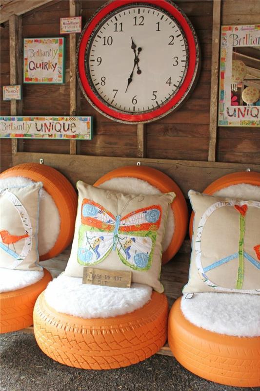 käytetyt autonrenkaat maalattu nojatuoli oranssi lampaannahka