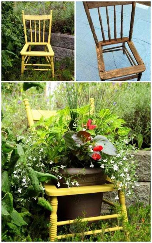 keltainen puu tuoli istutin maaseudun puutarha puutarha tarvikkeet ja puutarha koristeet