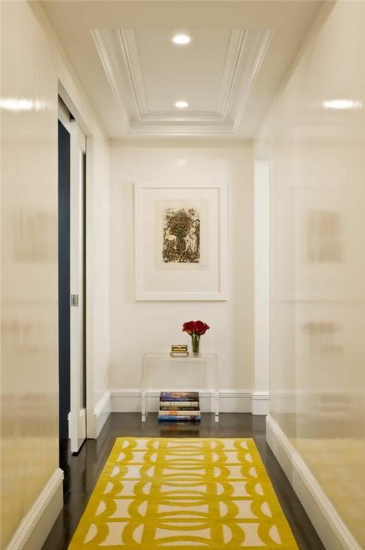 keltaisen maton sisustusvinkkejä lattiakäytävän huonekalut