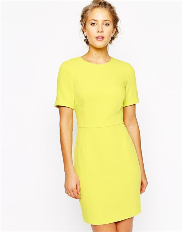 keltainen mekko liiketoiminta mekot yksinkertainen muotoilu naisten muoti