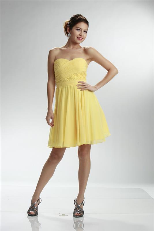 keltainen mekko erikoistilanteessa lyhyt naisten muoti