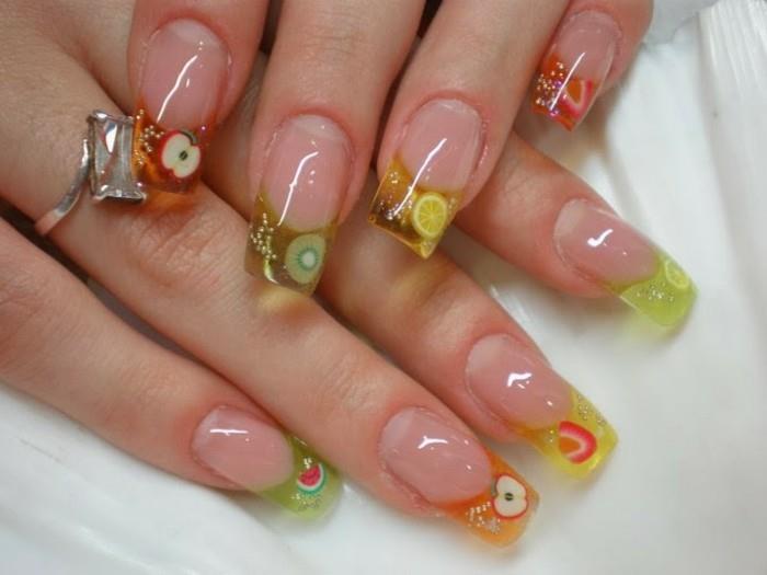 geelikynnet nageldesign kesä hedelmät motiivit ideoita