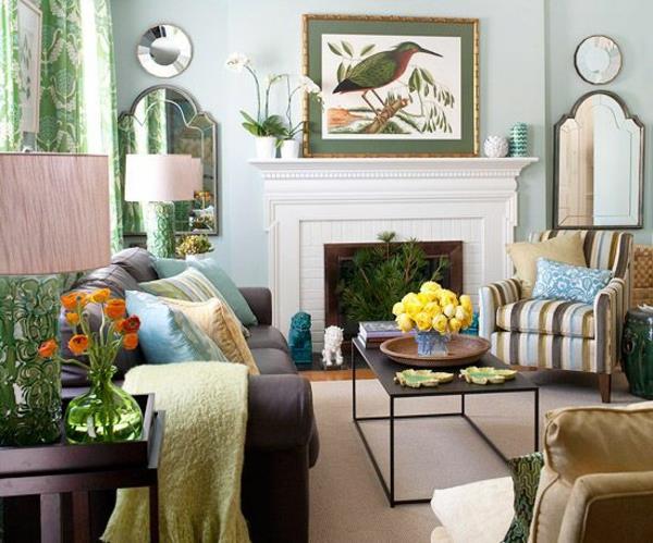 kodikas olohuoneen seinän suunnittelu tyynypöytä kauniit seinän värit olohuone