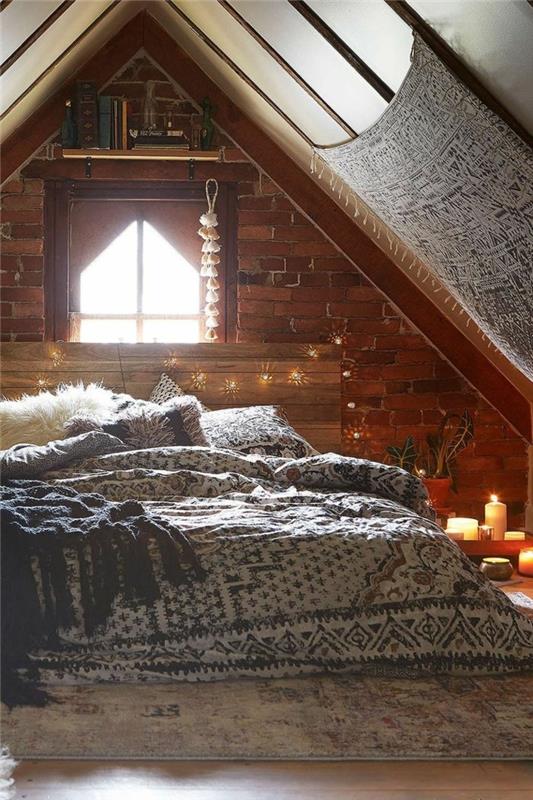 kodikas makuuhuone boho -tyylinen kynttiläkuvio